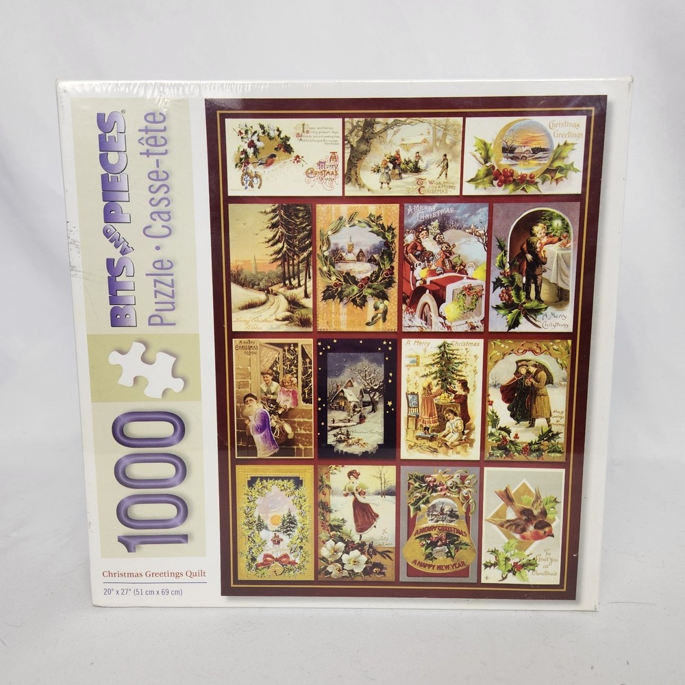 New Sealed Bits and Pieces Christmas Greetings Quilt 1000‎ Pcs Puzzle 20" x 27"